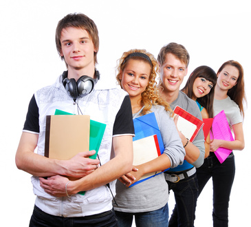 Group of  young  smiling students